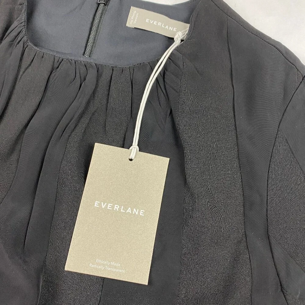 NWT Everlane The City Stripe Ruched Dress Midi Black Size 2